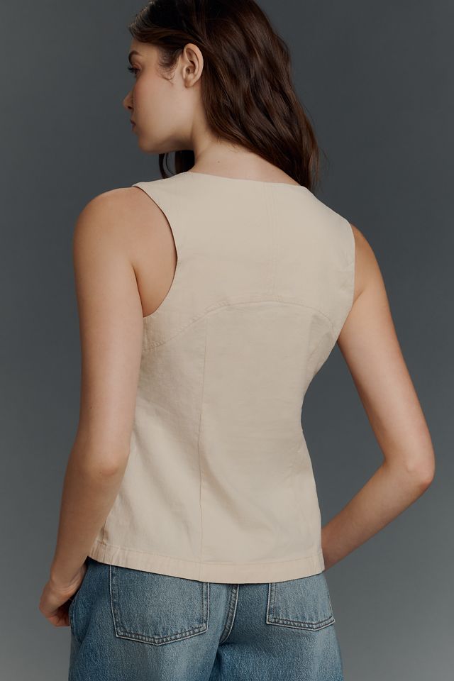 By Anthropologie Linen-Blend Sleeveless Button-Front Top #2
