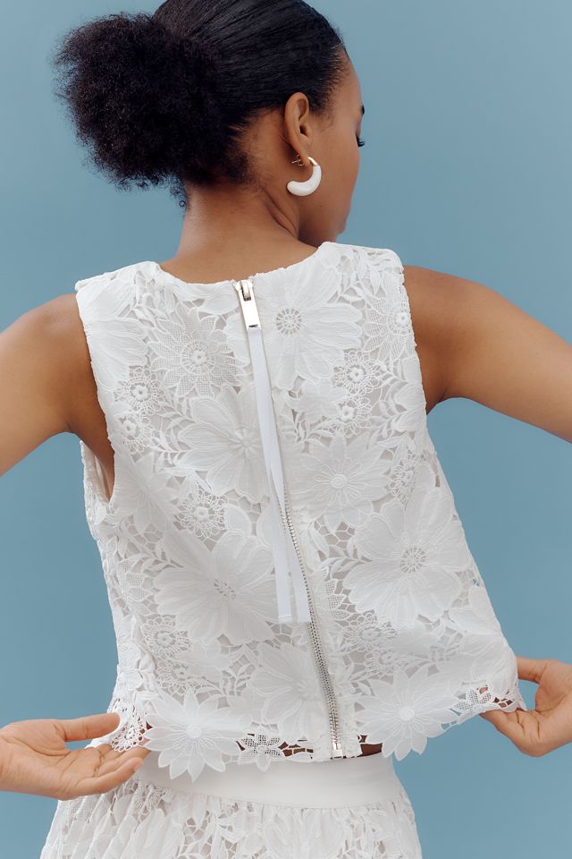 Le Superbe White Flowers Lace Shell Tank #2