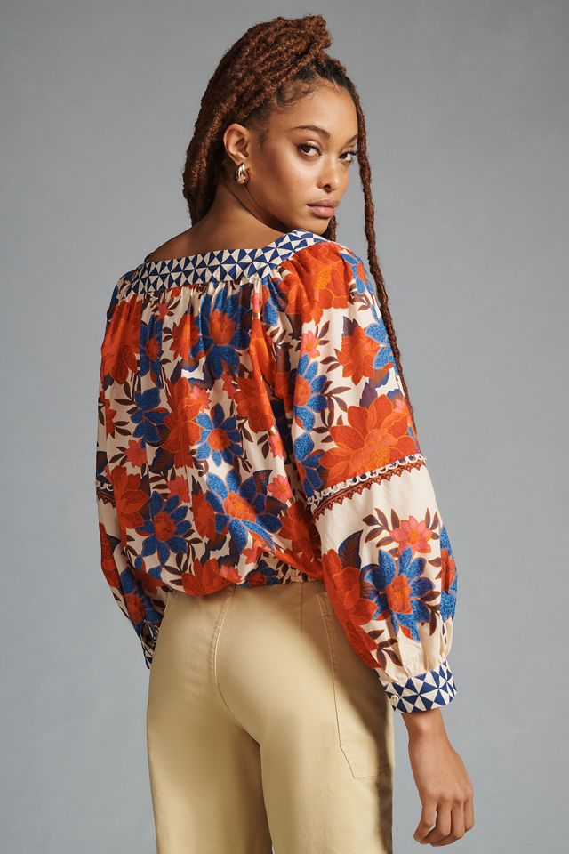 Farm Rio x Anthropologie Printed Square-Neck Puff-Sleeve Blouse