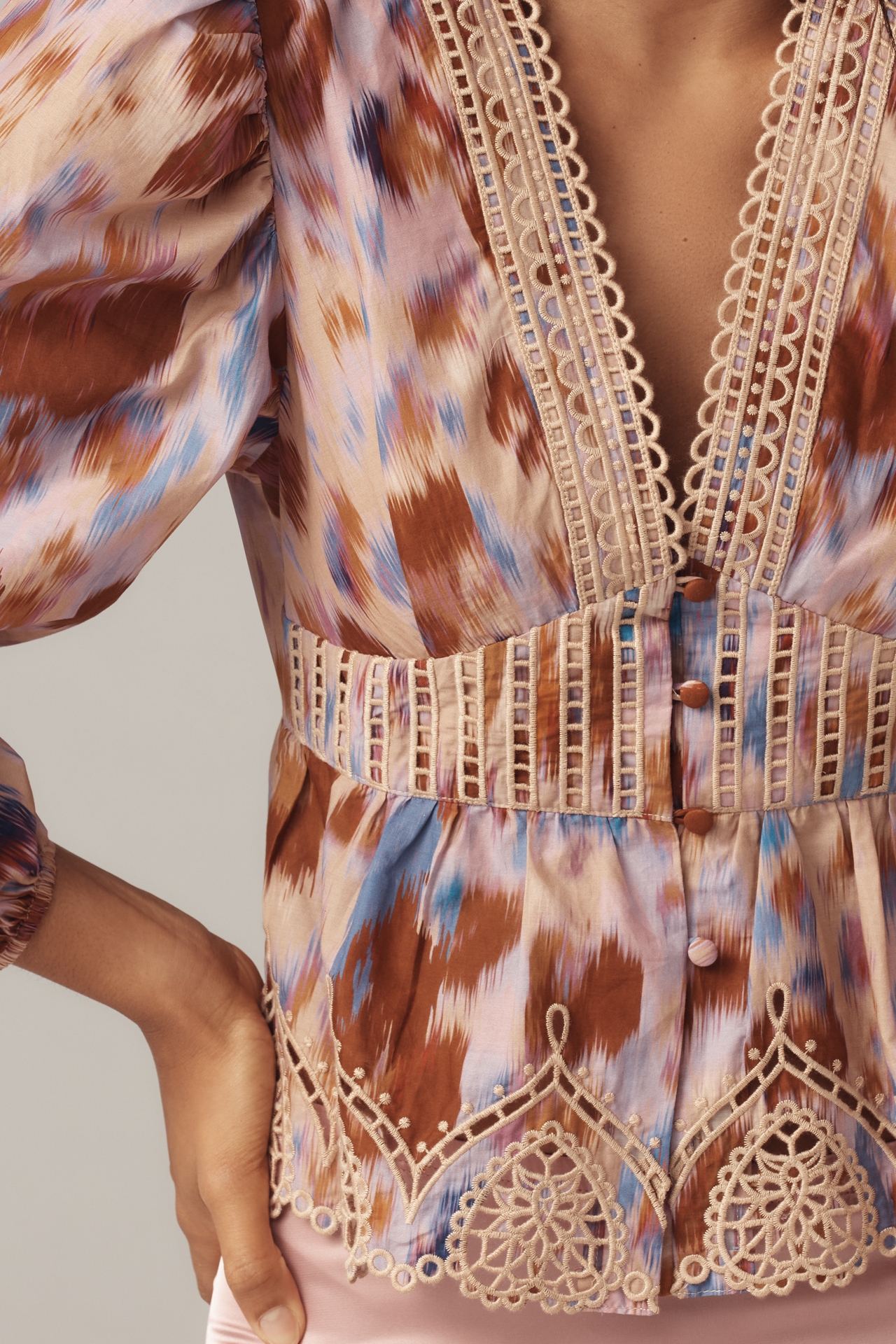 Farm Rio Long-Sleeve Printed Tiered Blouse