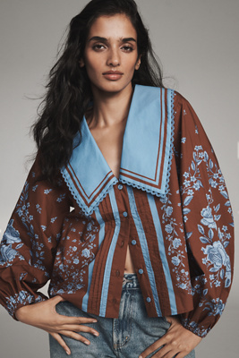 Farm Rio X Anthropologie Extreme Collar Blouse In Multi