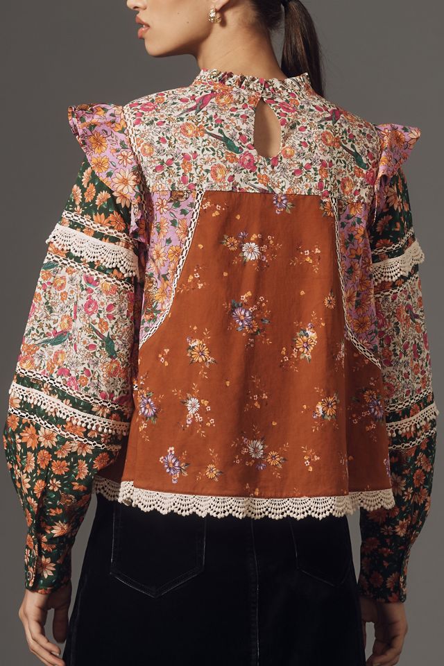 Farm Rio Lace-Bib Ruffle Blouse #1
