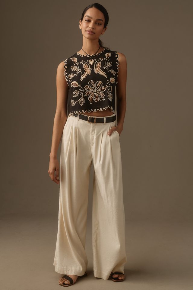 Farm Rio Sleeveless Linen Cutwork Open-Back Top | Anthropologie