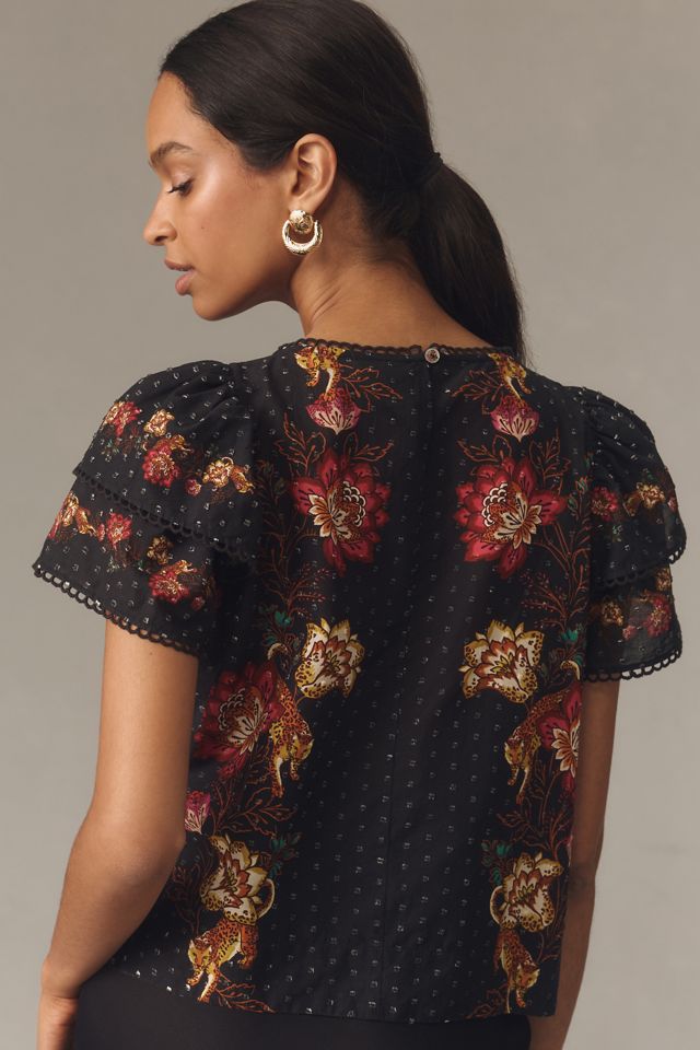 Farm Rio Flutter-Sleeve Textured Blouse #1