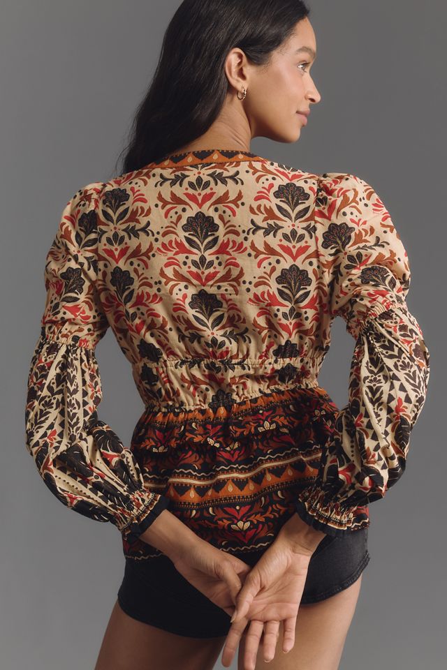 Farm Rio Long-Sleeve V-Neck Printed Blouse #1