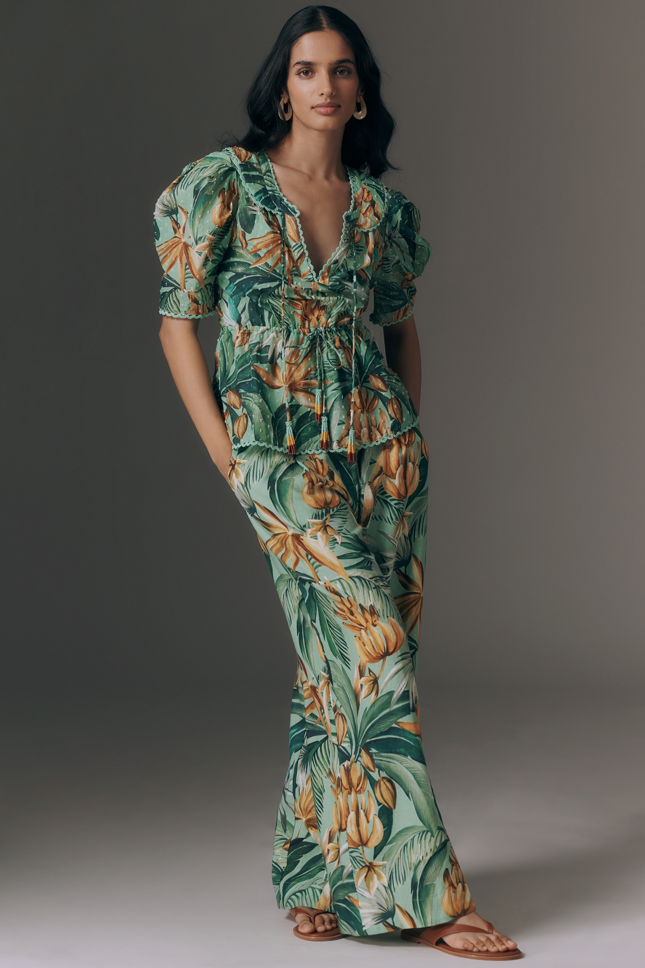 Farm Rio Puff-Sleeve Babydoll Blouse