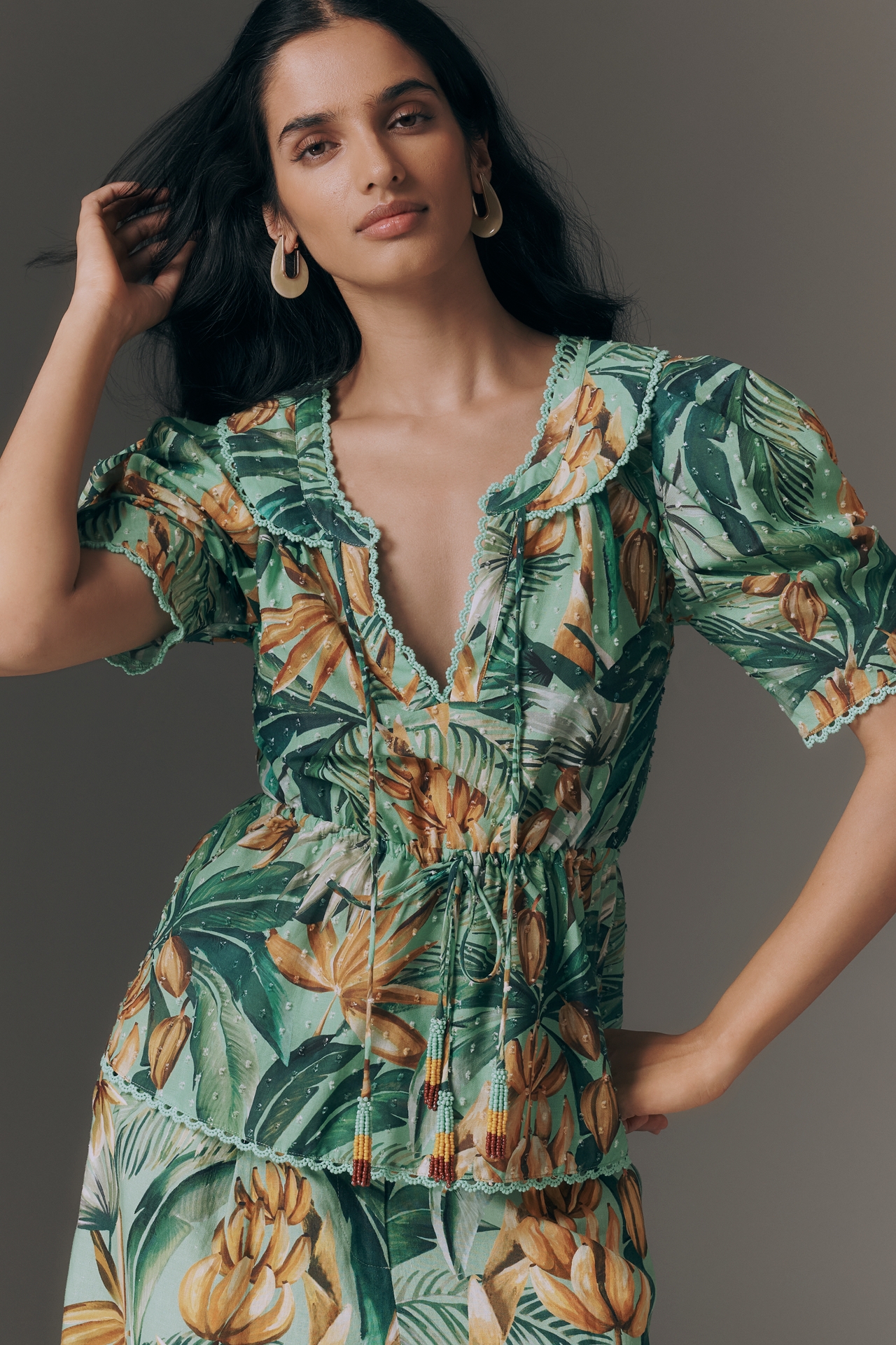 Farm Rio Puff-Sleeve Babydoll Blouse