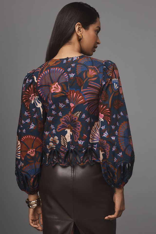 Farm Rio Long-Sleeve Cutwork Blouse #1