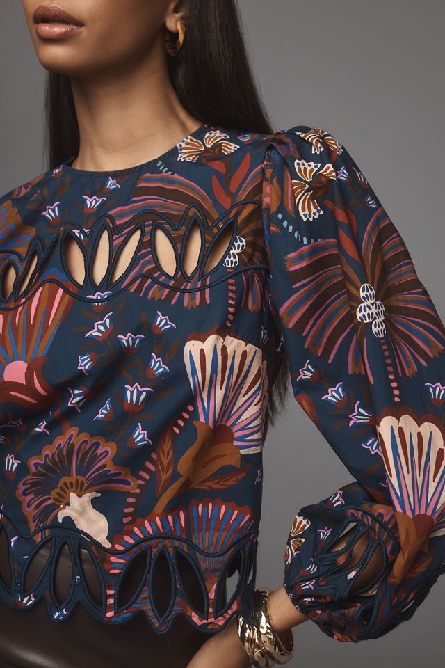 Farm Rio Long-Sleeve Cutwork Blouse #2