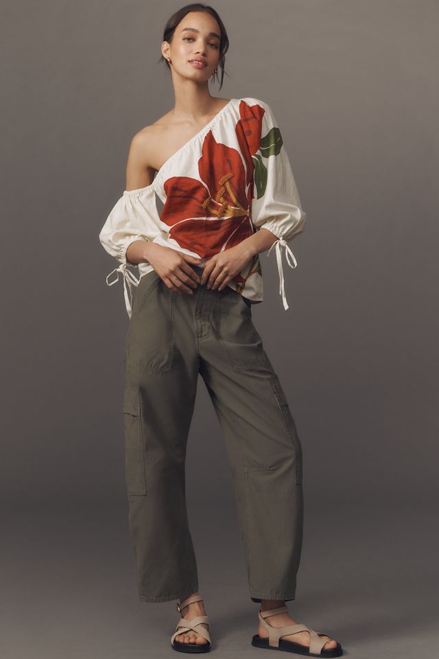 Farm Rio x Anthropologie Linen Blend One-Shoulder Blouse
