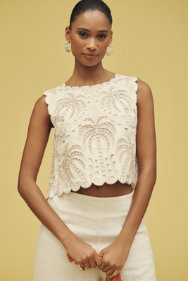 Farm Rio X Anthropologie Eyelet Open-back Cropped Tank Top