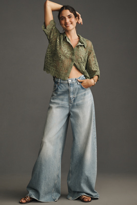 x Anthropologie Short-Sleeve Scallop Eyelet Blouse