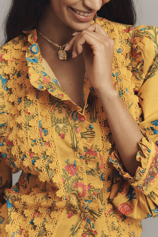Farm Rio x Anthropologie Puff-Sleeve Ruched Blouse #1