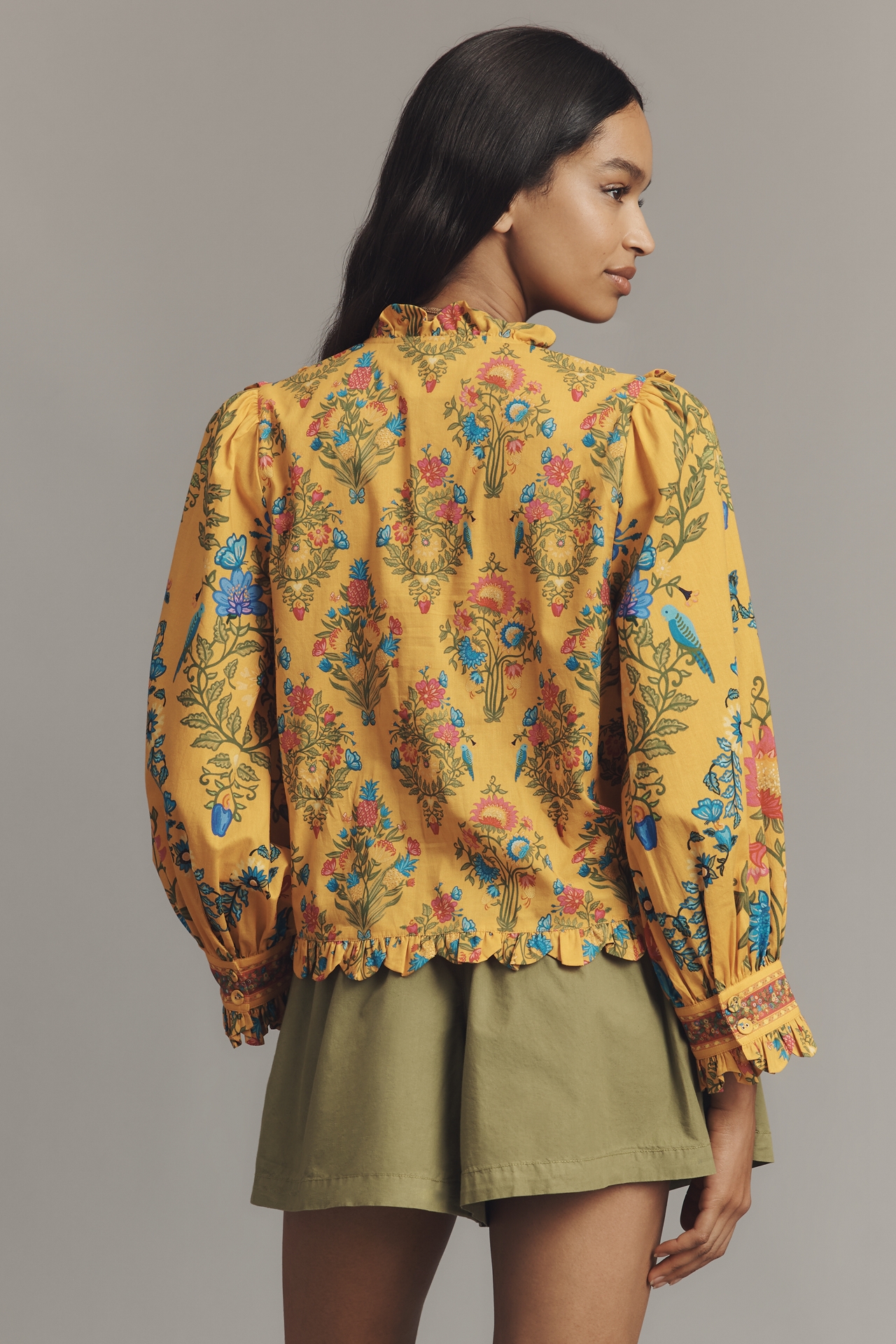 Farm Rio x Anthropologie Puff-Sleeve Ruched Blouse