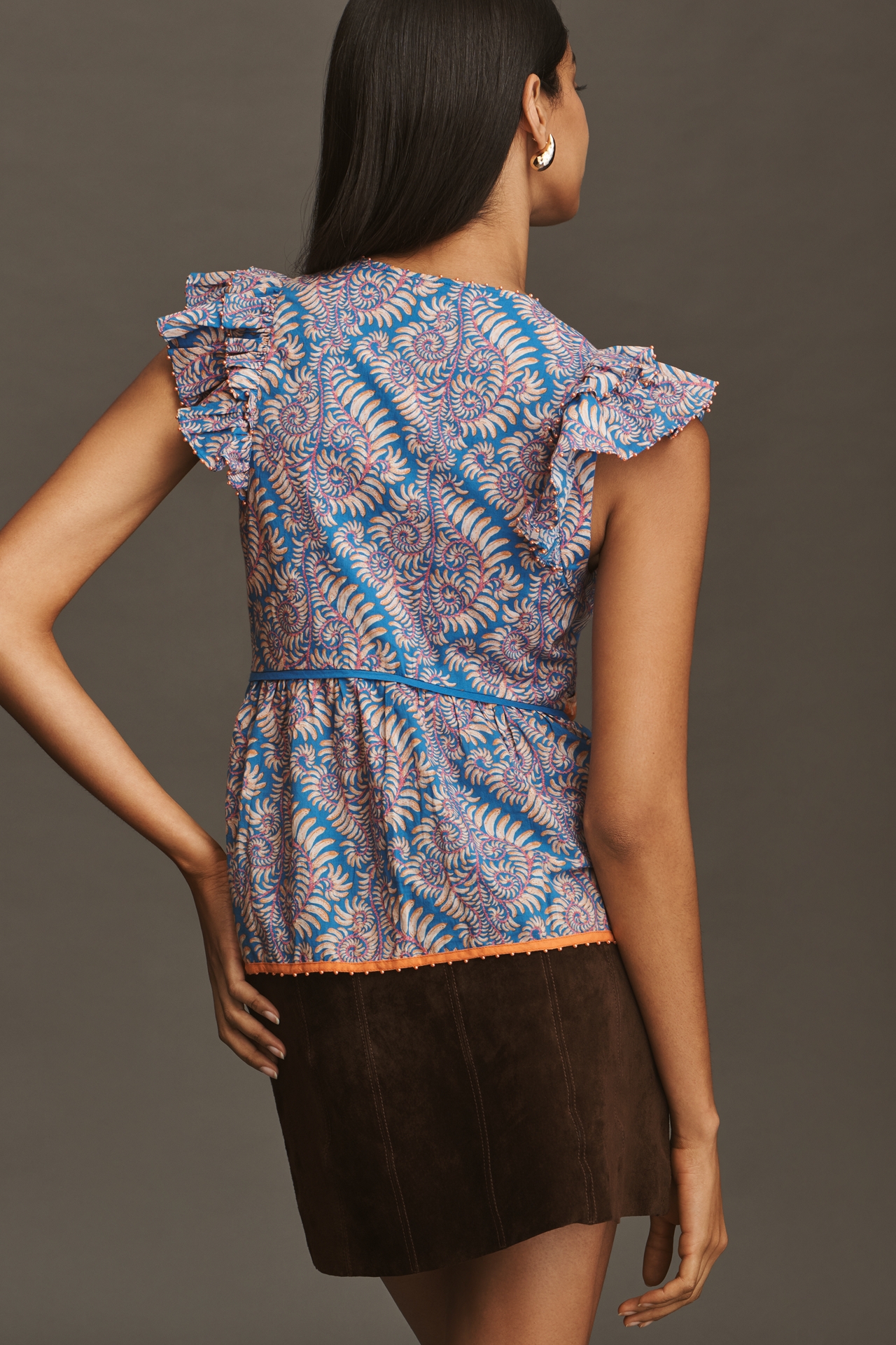 Farm Rio Flutter-Sleeve V-Neck Top