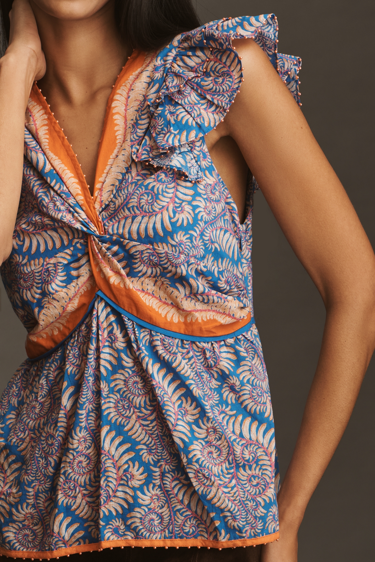 Farm Rio Flutter-Sleeve V-Neck Top
