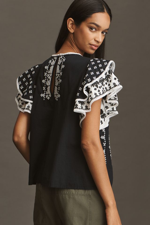 Farm Rio x Anthropologie Flutter-Sleeve Top