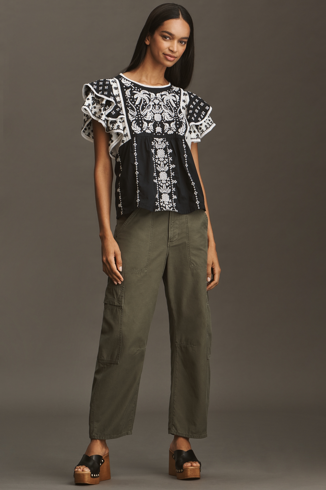 Farm Rio x Anthropologie Flutter-Sleeve Top