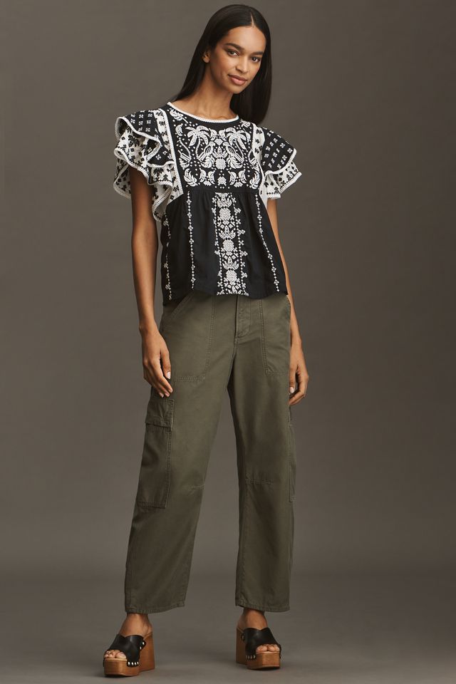 Farm Rio x Anthropologie Flutter-Sleeve Top