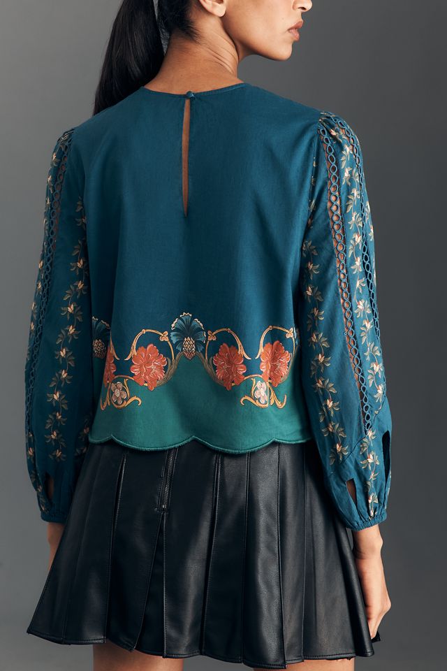 Farm Rio x Anthropologie Long-Sleeve Cut-Out Blouse #1