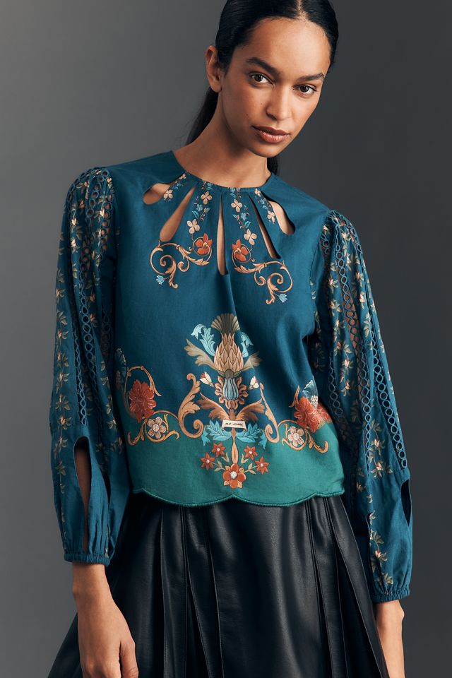 Farm Rio x Anthropologie Long-Sleeve Cut-Out Blouse #2