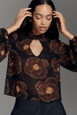 Farm Rio X Anthropologie Balloon-sleeve Sheer Blouse In Multi