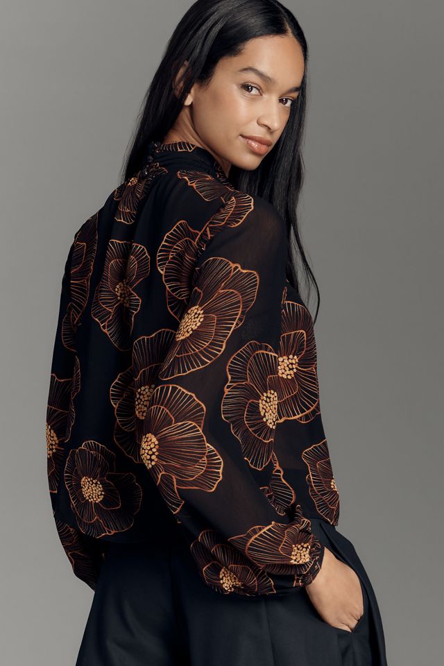 Farm Rio x Anthropologie Balloon-Sleeve Sheer Blouse #1