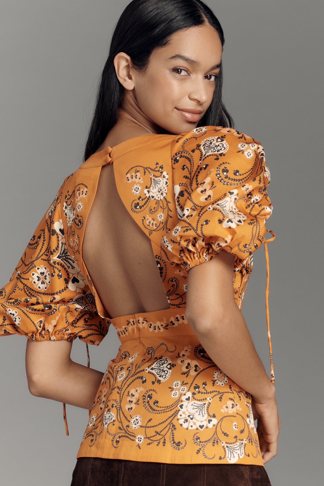Farm Rio x Anthropologie Short-Sleeve Ruched Blouse