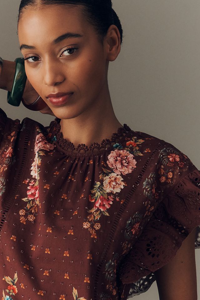 Farm Rio x Anthropologie Flutter-Sleeve High-Neck Blouse #2