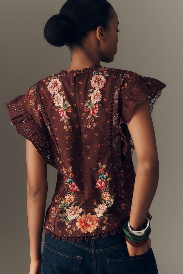 Farm Rio x Anthropologie Flutter-Sleeve High-Neck Blouse #3