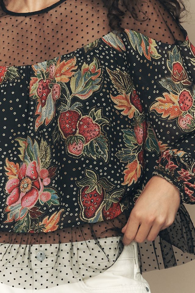 Farm Rio x Anthropologie Long-Sleeve Sheer Mesh Top | Anthropologie