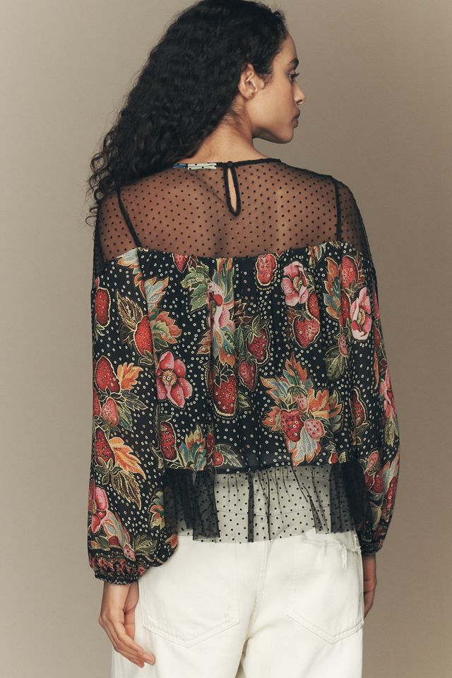 Farm Rio x Anthropologie Long-Sleeve Sheer Mesh Top | Anthropologie