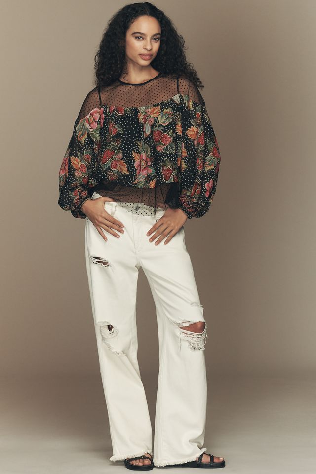 Farm Rio x Anthropologie Long-Sleeve Sheer Mesh Top | Anthropologie