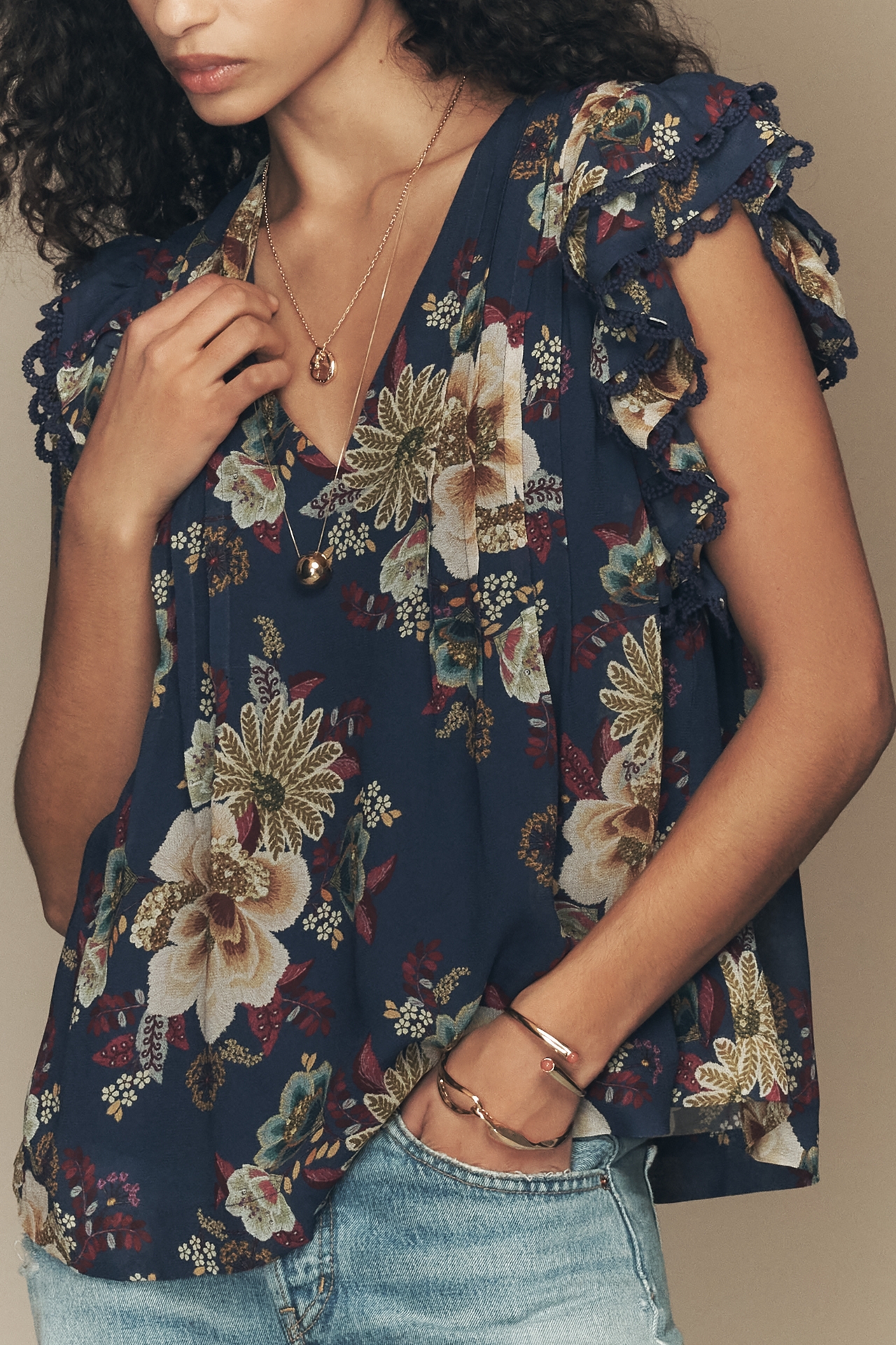 Farm Rio x Anthropologie V-Neck Ruffle Top