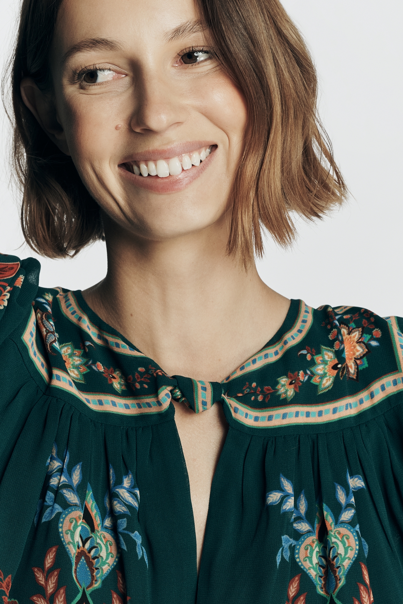 Farm Rio x Anthropologie Long-Sleeve Knotted Keyhole Top