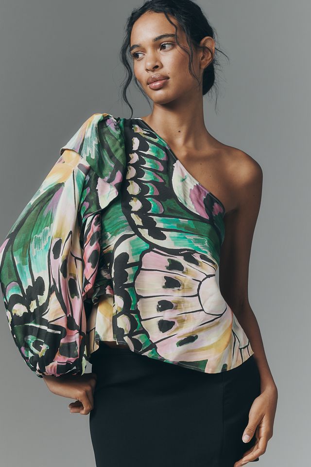 Farm Rio x Anthropologie One-Shoulder Ruffle Blouse | Anthropologie