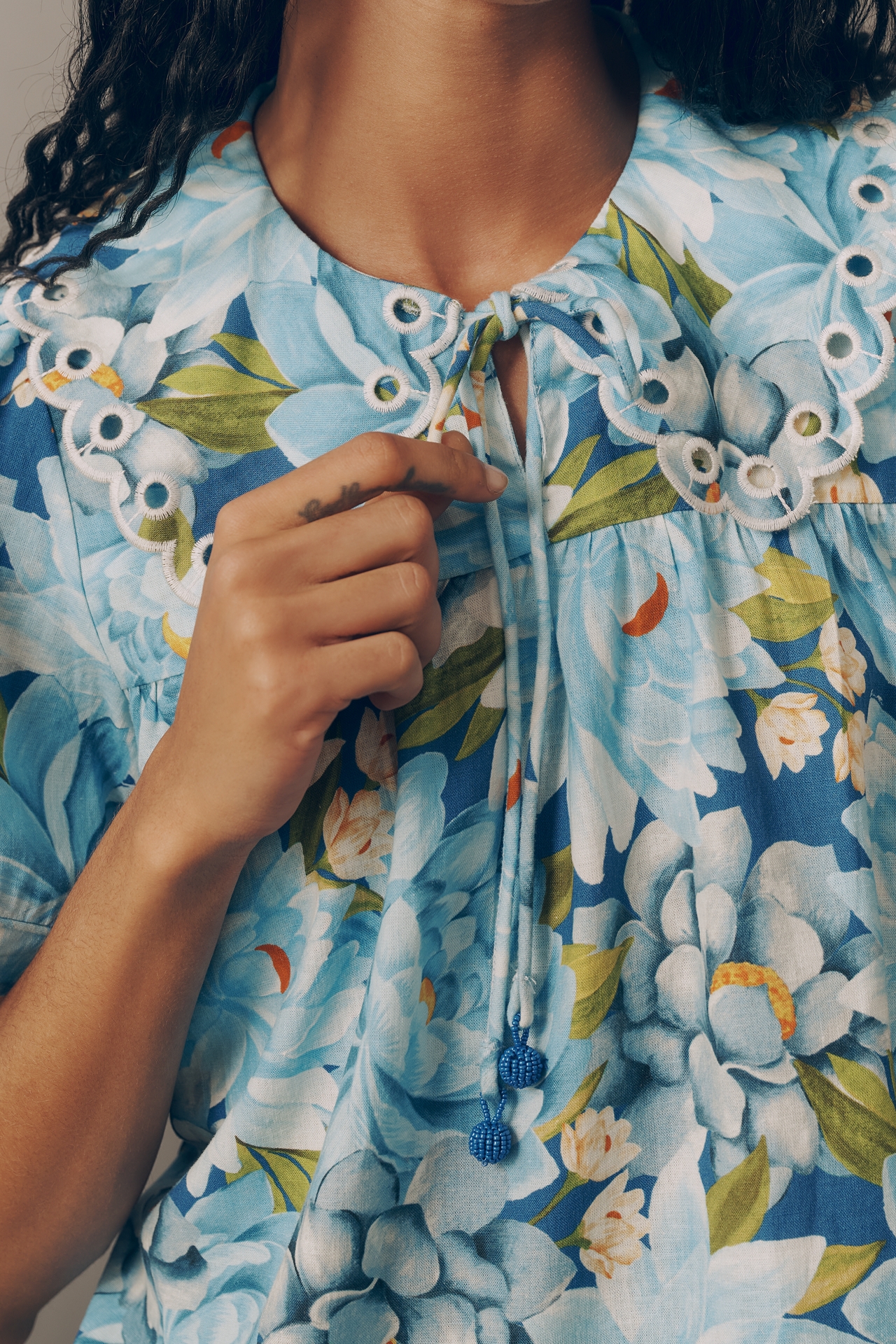 Farm Rio x Anthropologie Scalloped Linen Blend Shirt