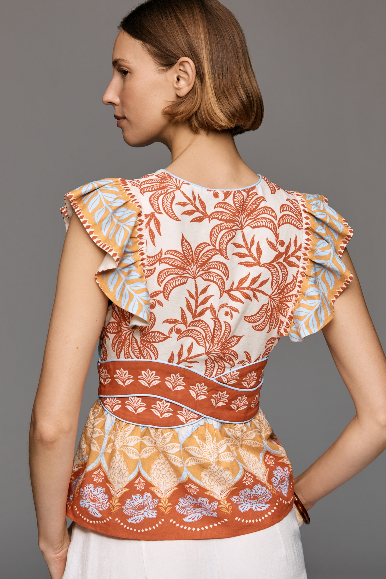 Farm Rio x Anthropologie Ruffled Sleeveless Peplum Top