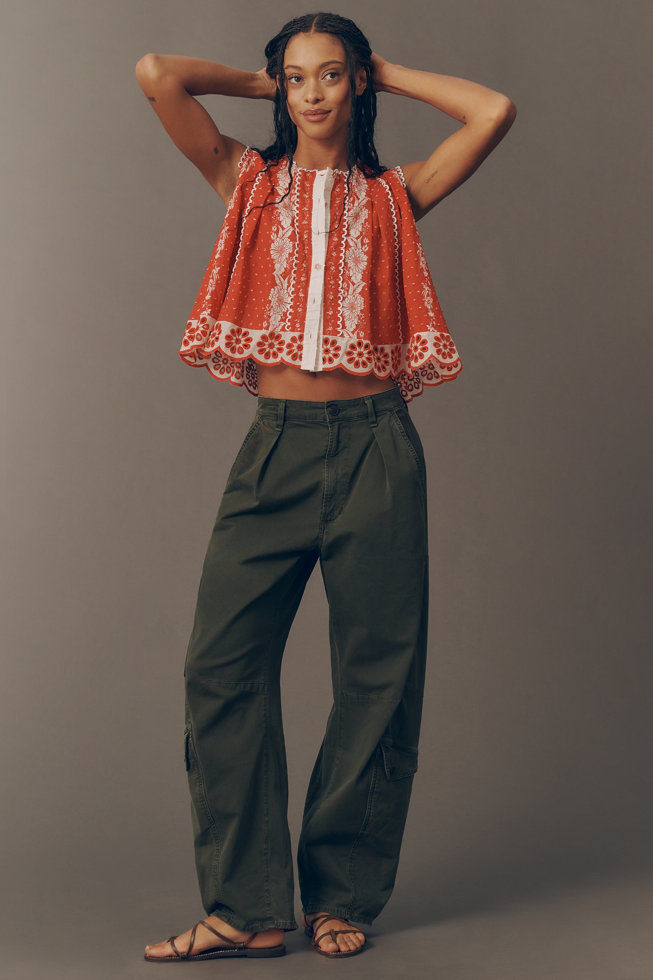 Farm Rio x Anthropologie Cotton Sleeveless Scalloped Blouse