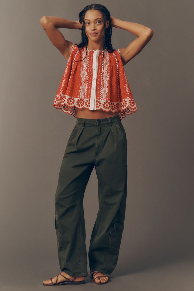 Farm Rio x Anthropologie Cotton Sleeveless Scalloped Blouse