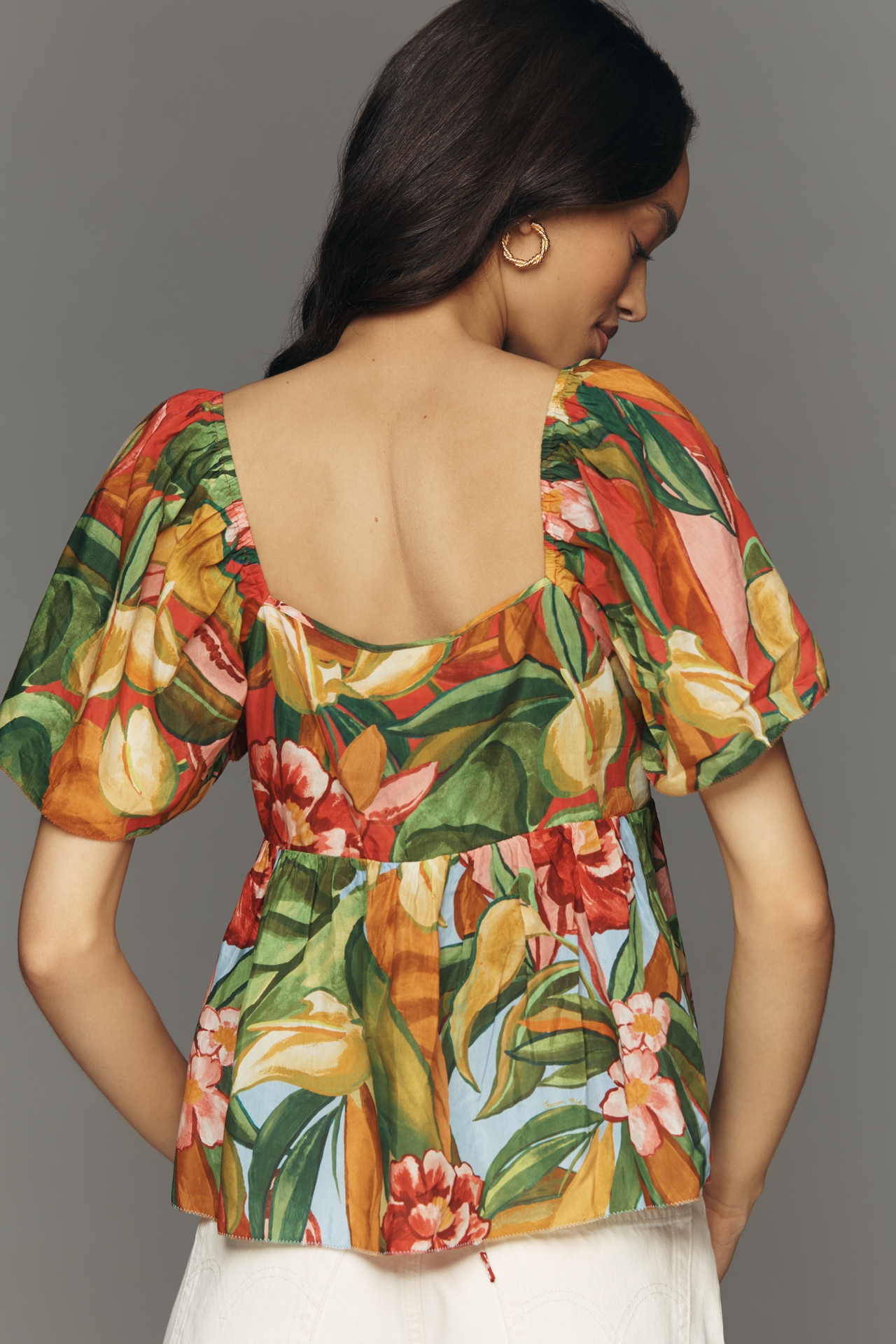 Farm Rio x Anthropologie Tie-Front Printed Blouse