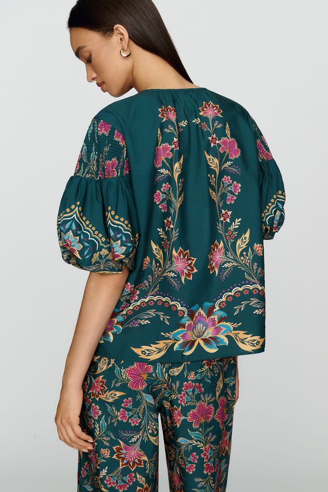Farm Rio Cotton Blend Printed Puff Sleeve Blouse #1
