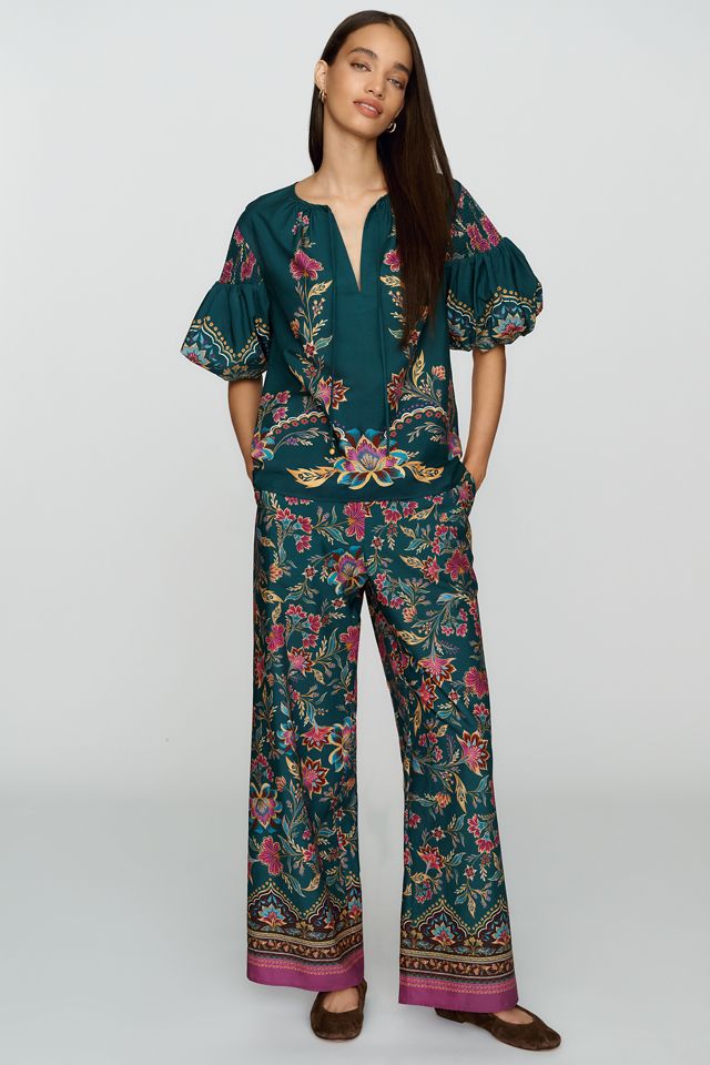 Farm Rio Cotton Blend Printed Puff Sleeve Blouse #3