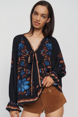 Farm Rio x Anthropologie Printed Tie-Neck Blouse by Anthropologie
