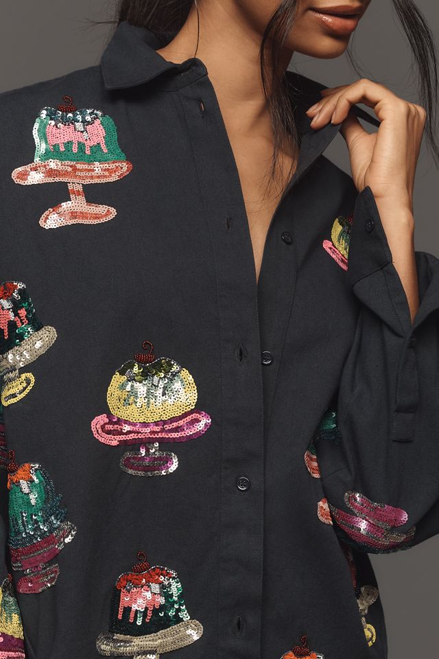 Essentiel Antwerp Hemethyst Sequin Buttondown Blouse #2