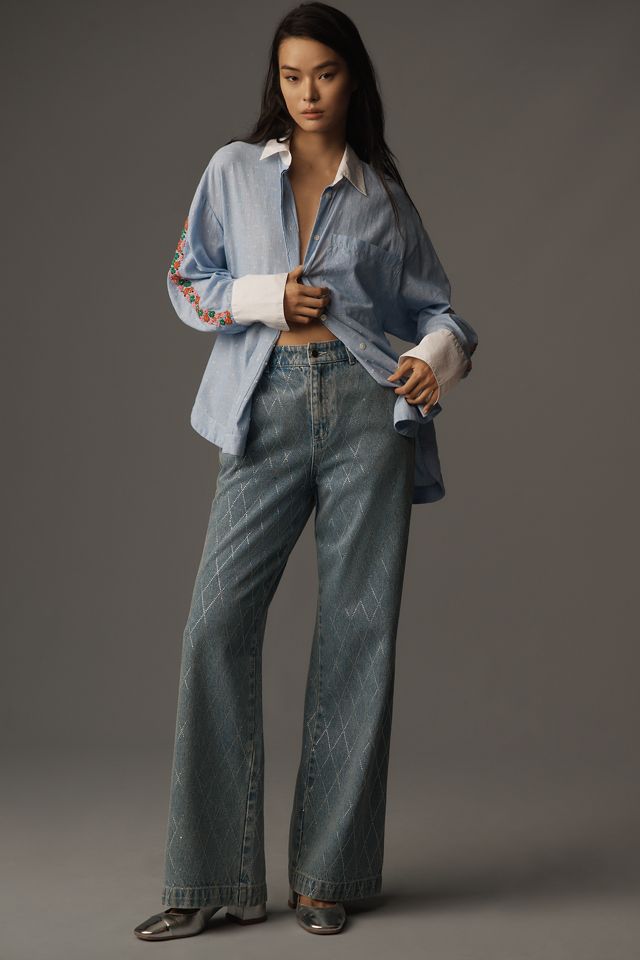 Essentiel Antwerp Harkle Embroidered-Sleeve Buttondown Shirt #3