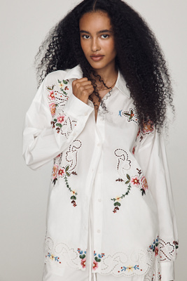 Essential Antwerp Jayme Embroidered Eyelet Buttondown Shirt