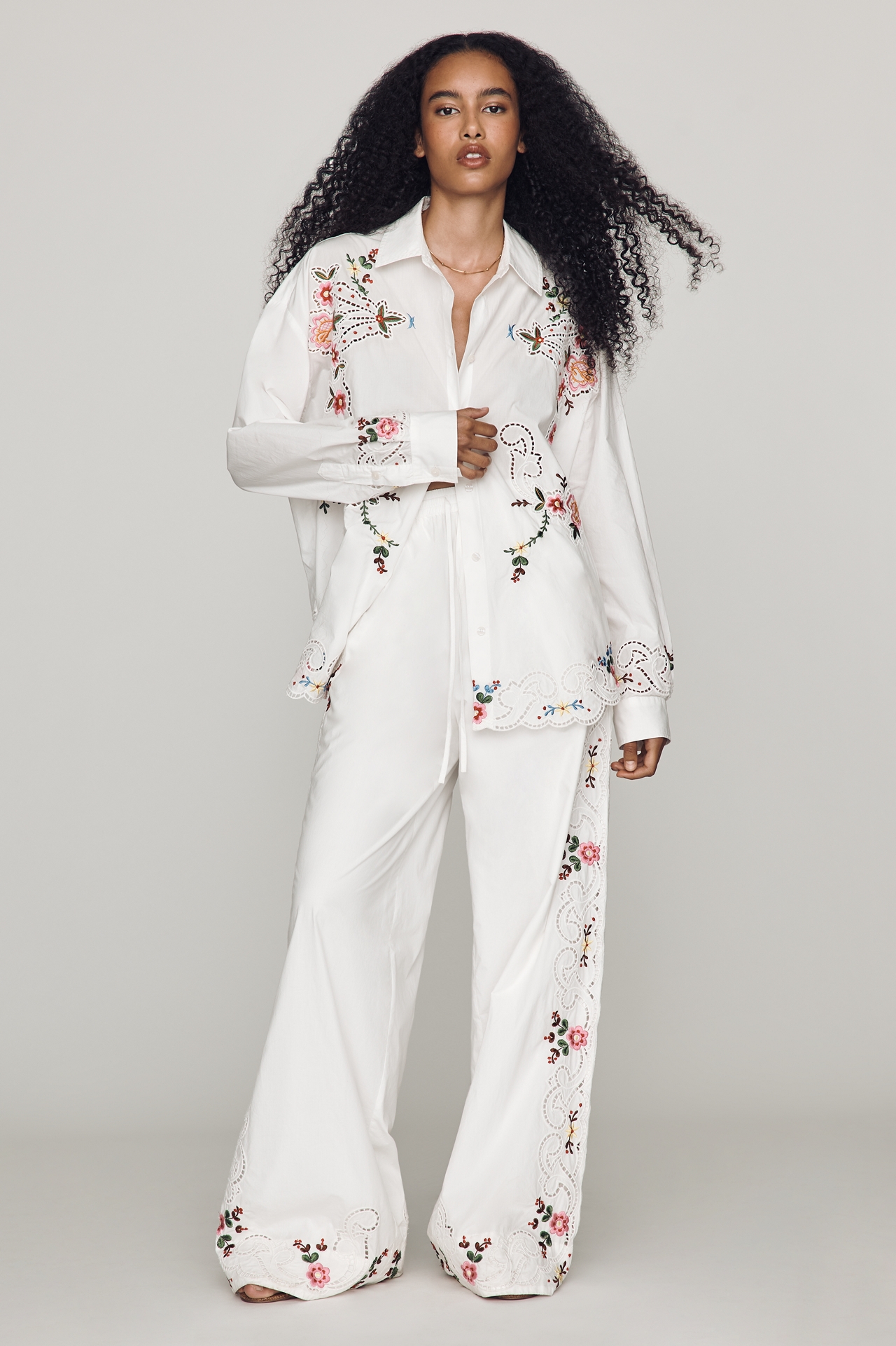 Essential Antwerp Jayme Embroidered Eyelet Buttondown Shirt
