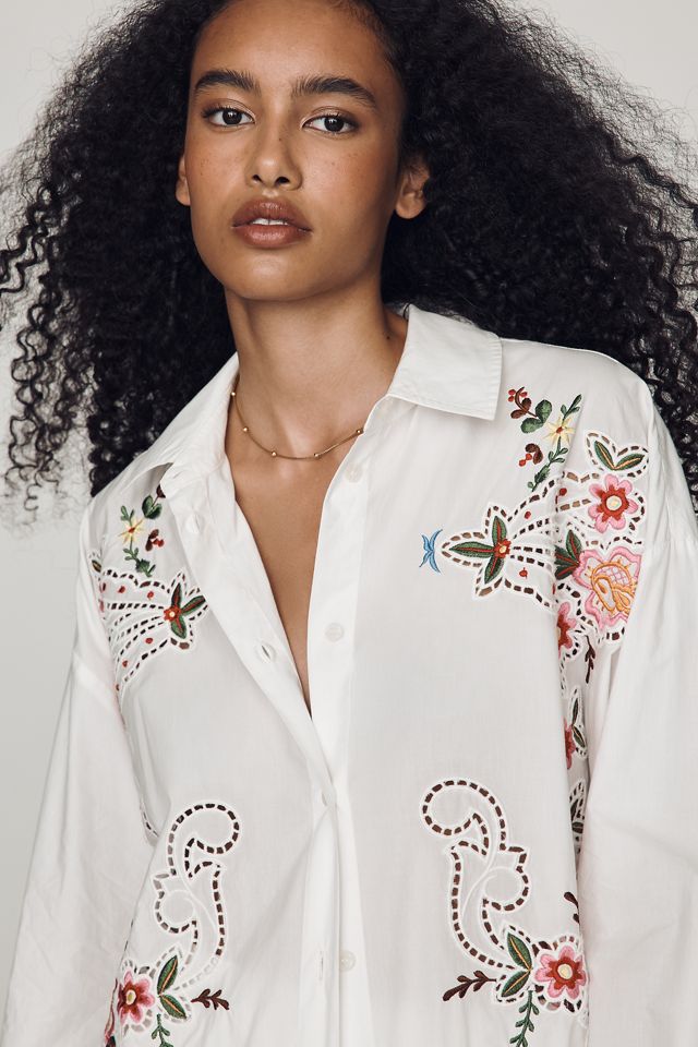 Essential Antwerp Jayme Embroidered Eyelet Buttondown Shirt