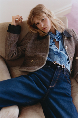Essentiel Antwerp Ipojuca Ruffle Buttondown Shirt In Blue